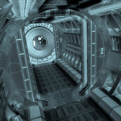 Canvas Print - inside of the space ship hallway top view