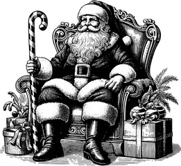 Wall Mural - Santa Claus Sitting In The Armchair With Christmas Gifts