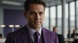 © Alteisen Riese - twenties american man in purple attire on office background model portrait looking confident for ad concept space for text