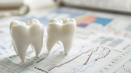 Wall Mural - two model teeth placed on top of a graph and chart. This suggests a dental or medical analysis context, likely for educational or illustrative purposes in dentistry