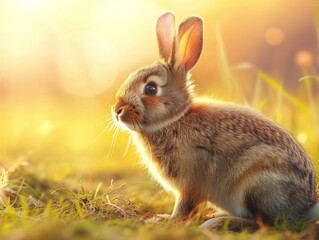 Sticker - Cute Bunny in a Golden Field - Adorable Wildlife Photography