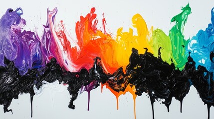 Poster - Vibrant abstract painting featuring a spectrum of colors with flowing textures and dynamic brushwork against a white background