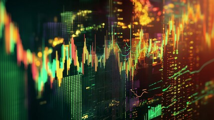 Poster - vibrant financial chart displaying stock market trends with colorful candlesticks and data analysis 