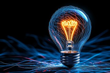 Aufkleber - Abstract innovation graphic, featuring a glowing lightbulb surrounded by dynamic lines, representing visionary thinking