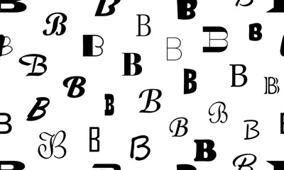 Fototapete - Vector seamless alphabet pattern with black bold latin letters. White repeatable unusual background. Fashion trendy design. Seamless black alphabet pattern on white. Letter B