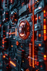 Poster - Close-up view of a circuit board with red lights, suitable for technology and electronics-related projects