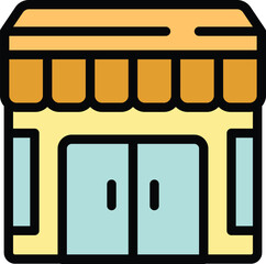Poster - Simple vector icon of a small business storefront with an awning, large windows, and double doors, perfect for representing local businesses