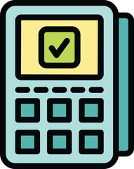 Poster - This bright color icon shows a payment terminal displaying a confirmation of payment