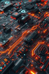 Poster - close-up view of an electronic circuit board with various components and wires