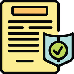 Poster - Color icon representing an insurance policy protecting a document, symbolizing security and peace of mind
