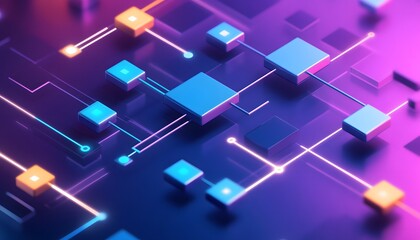 Poster - A vibrant abstract digital circuit design featuring colorful squares and glowing lines, ideal for technology and innovation themes.
