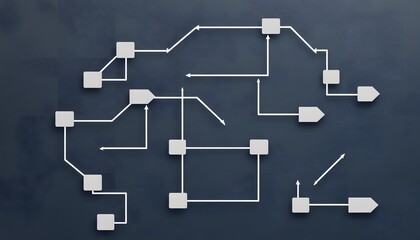 Poster - Abstract flowchart with arrows and boxes on a dark background, representing complex processes and workflows.