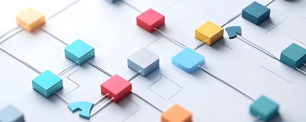 Poster - Abstract graphic representation of data flow with colorful blocks and arrows on a clean background for technology concepts.