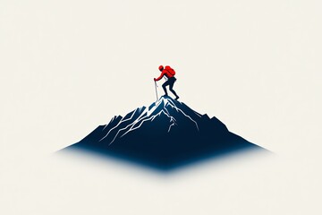 Poster - Mission graphic, showing a person climbing a mountain, with clean lines and minimalist design representing achievement