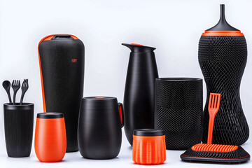 an array of vibrant 3D printed merchandise items, showcasing innovative designs and high-quality finishes