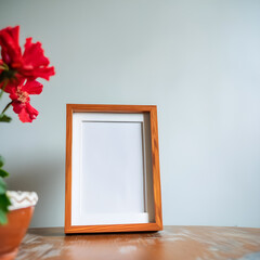 Blank picture frame mockup in modern interior with plant. 3d render