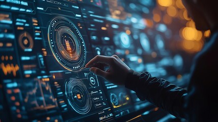 Poster - Person Using Futuristic Touchscreen Interface