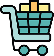 Poster - This colorful icon depicts a shopping cart filled with boxes, symbolizing online shopping and consumerism
