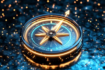 Poster - Vision compass design, showing a glowing compass with arrows pointing toward future goals