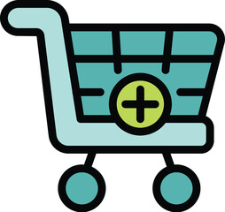 Poster - This icon of a shopping cart with a plus sign represents adding an item to a cart