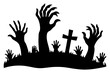 © kANTASWAR - Zombie hands silhouette. Creepy zombie crooked lambs stick out of graveyard ground vector illustration set. Halloween zombie hands. Halloween and nightmare, creepy and evil zombie