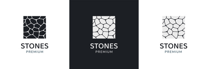 Fototapete - Stones logo template vector illustration. cobblestone logotype concept. Simple square rocks icons isolated. Simple geometric sign for building, interior designs, business cards, company branding.