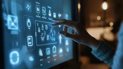 Poster - Woman Using Futuristic Touchscreen Interface