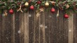 © Avr Di - On a wooden backdrop, festive ornaments and snow are displayed in a festive winter scene