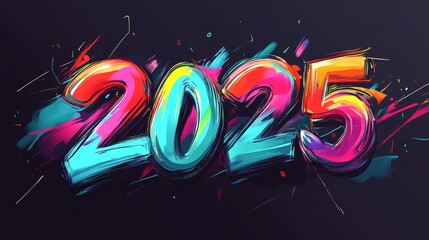 Illustration of 2025 with vibrant splashes of paint that represent creativity and celebration