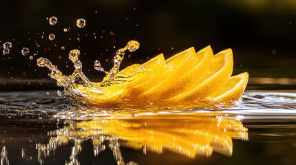 Canvas Print - A splash of lemon slices creates dynamic ripples in water.