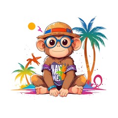 Wall Mural - Cute Monkey in Summer Outfit