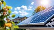 © Lens Legacy - Rooftop solar panels are seen glistening under the bright sun, effectively generating renewable energy. Landscape showcases modern sustainable energy solutions in a residential area.