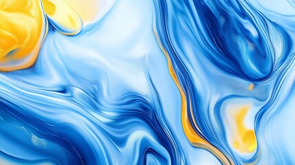 Poster - Swirling blue and yellow abstract patterns created through fluid art techniques showcasing vibrant color mixing