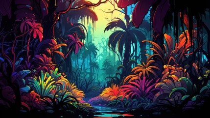 Wall Mural - A Vibrant Jungle Path with a Stream Running Through It