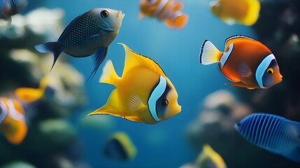 Underwater scene with a stunningly realistic group of vibrant fishes picture