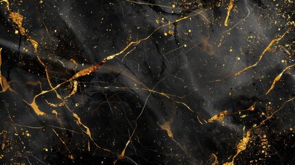 Poster - A luxurious black marble texture with gold veins, ideal for high-end design backgrounds or luxury branding