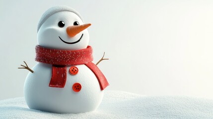 Poster - A cheerful snowman with a carrot nose and scarf, set against a snowy background.