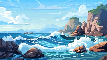 Wall Mural - Rocky Coastline with Waves Crashing on the Shore