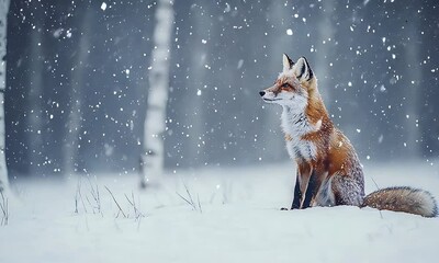 a cute fox covered in snow and