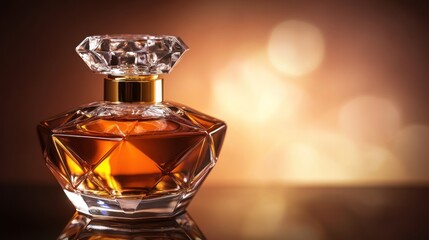 Canvas Print - A luxurious perfume bottle with a faceted design, reflecting light elegantly.