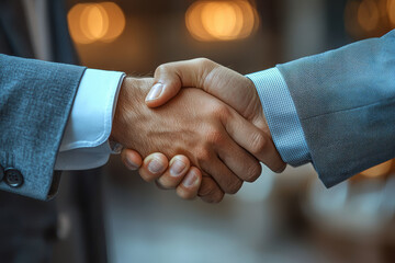 Wall Mural - A close-up of a businessman shaking hands with a client, symbolizing partnership and success in business.