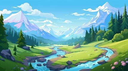 Sticker - Serene Mountain Valley Landscape with Winding River