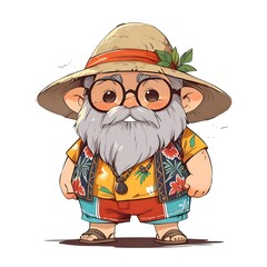 Wall Mural - Friendly Cartoon Elderly Man in Summer Outfit