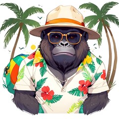 Wall Mural - Gorilla in Hawaiian Shirt