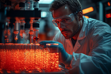 Poster - a scientist conducting experiments with lab-grown tissues. concept of advancements in regenerative m
