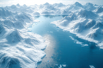 Canvas Print - A satellite image showing the shrinking polar ice caps. Concept of global warming and polar ice loss.