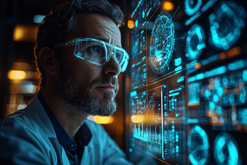 Aufkleber - a researcher in a virtual lab conducting simulations on a digital twin. concept of next-generation r