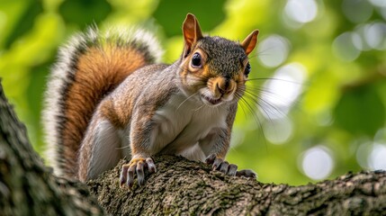 Wall Mural - A close-up of a squirrel perched on a tree branch, showcasing its curious expression.