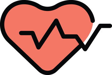 Wall Mural - Simple red heart shape is showing the pulse rate with a black line on a white background