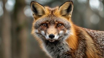 Wall Mural - A close-up portrait of a fox showcasing its vibrant fur and expressive eyes.